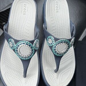 CROCS Black and Blue Sandals with Dual Comfort